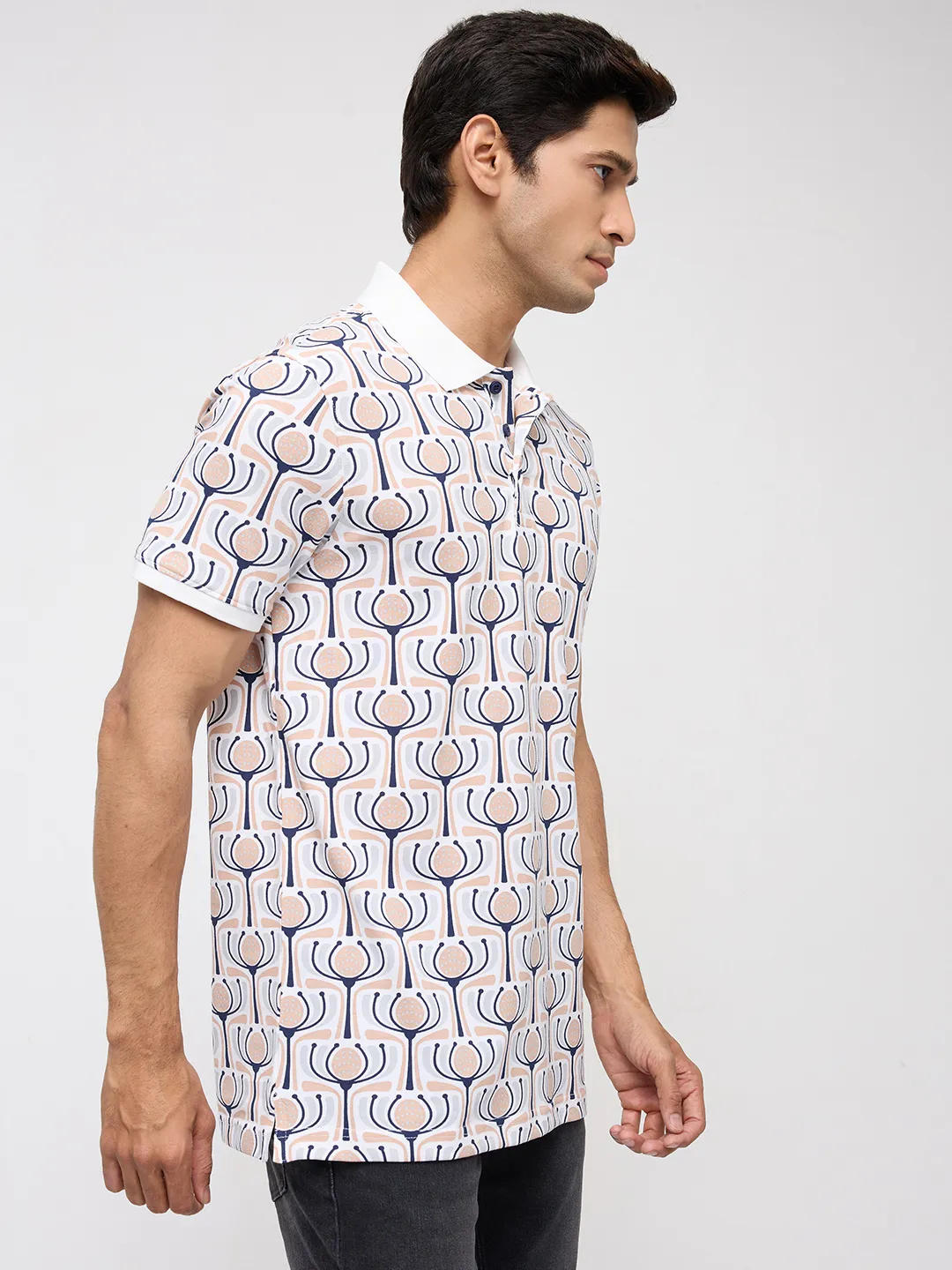 Men T-Shirt Print Grey Regular Fit - Image 3