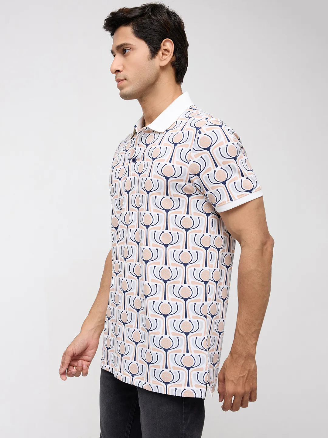 Men T-Shirt Print Grey Regular Fit - Image 4