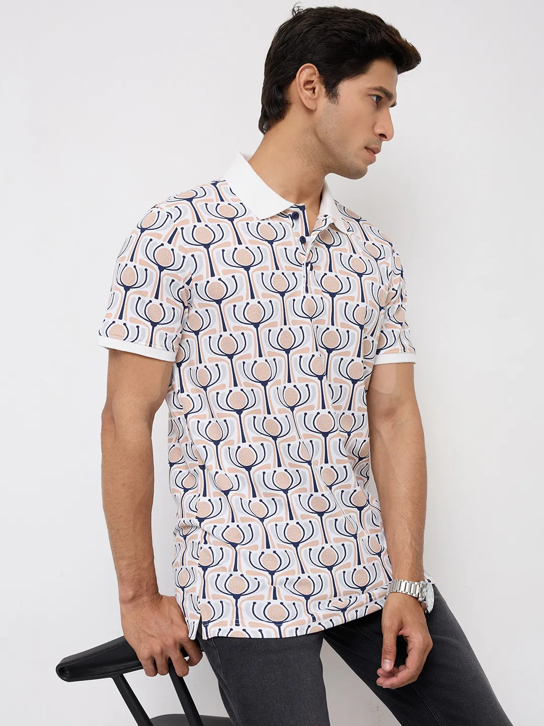 Men T-Shirt Print Grey Regular Fit - Image 7