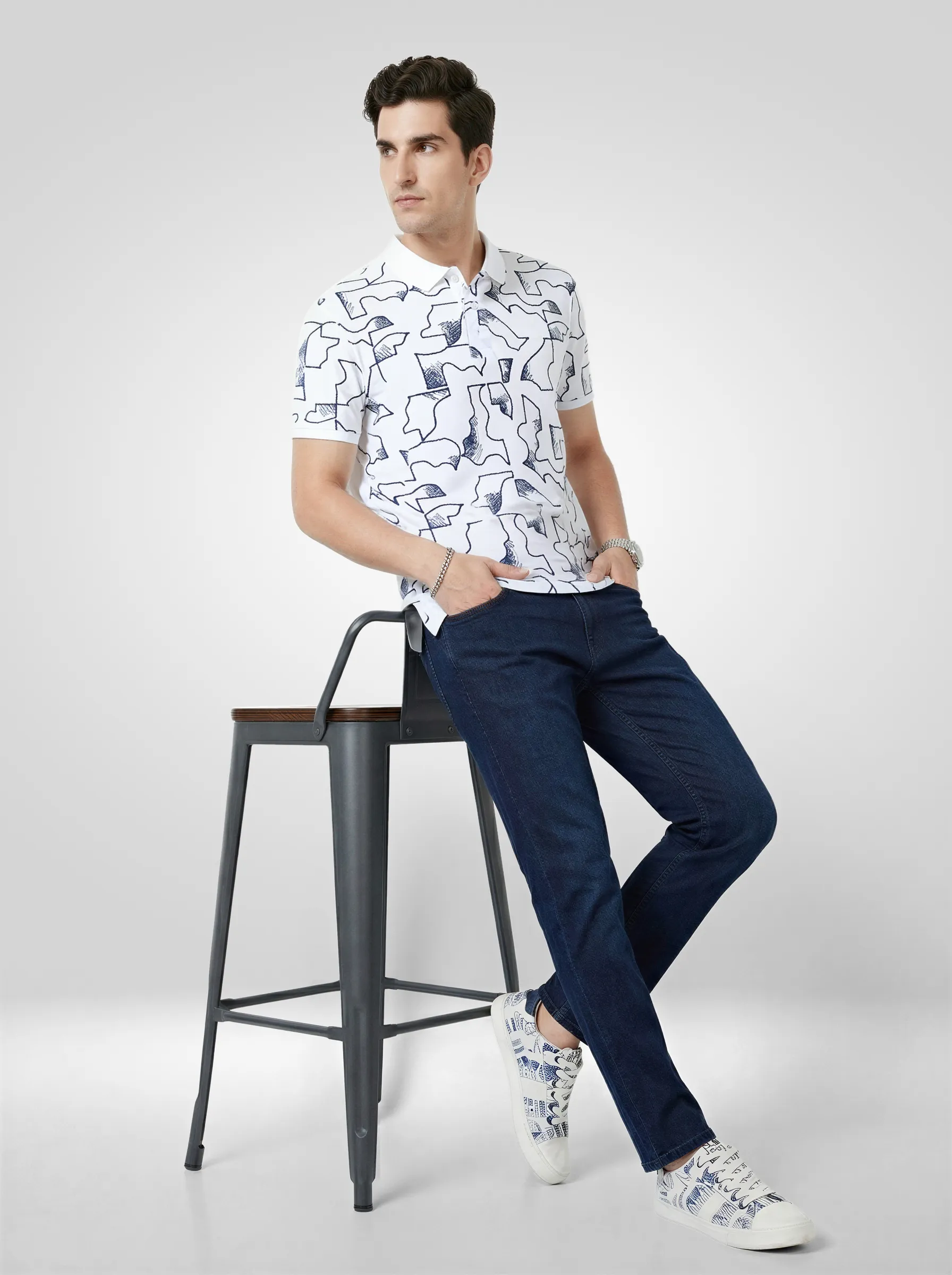 Men T-Shirt Print White Regular Fit - Image 2