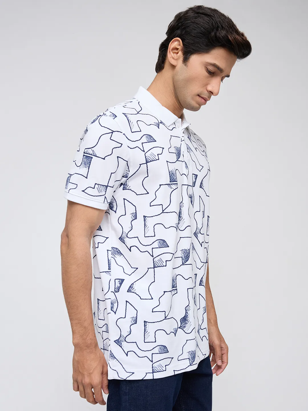 Men T-Shirt Print White Regular Fit - Image 3