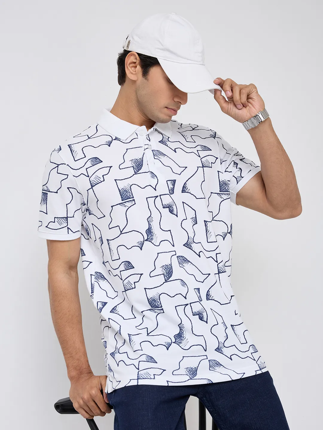 Men T-Shirt Print White Regular Fit - Image 8