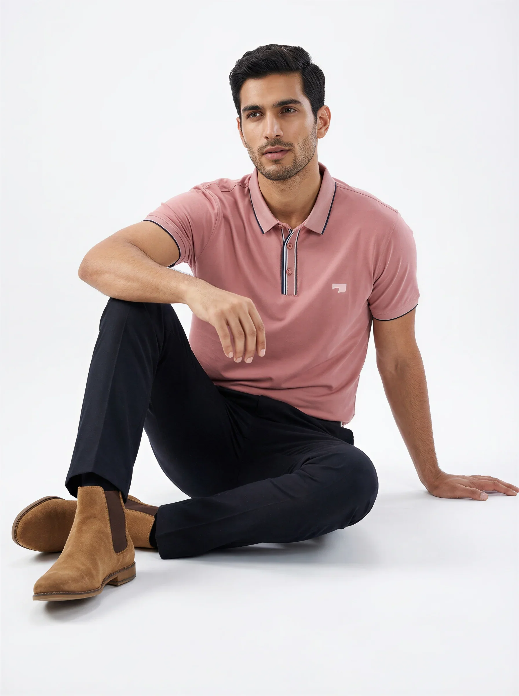 Men T-Shirt Solid Pink Regular Fit - Image 2