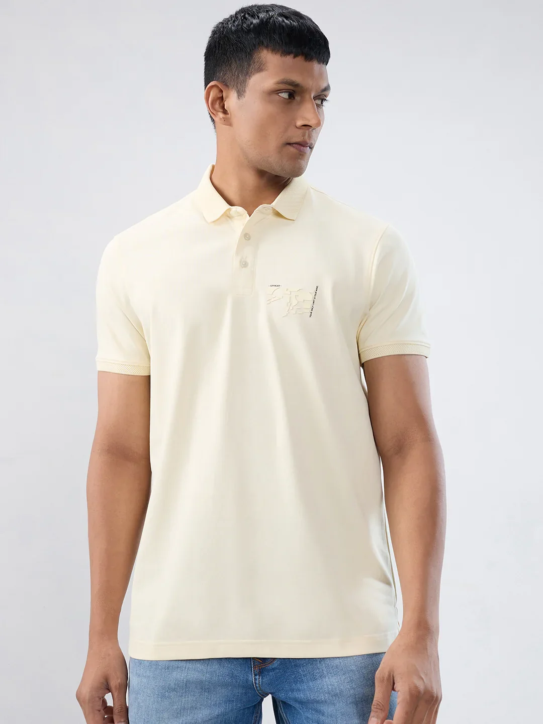 Men T-Shirt Solid Off White Regular Fit