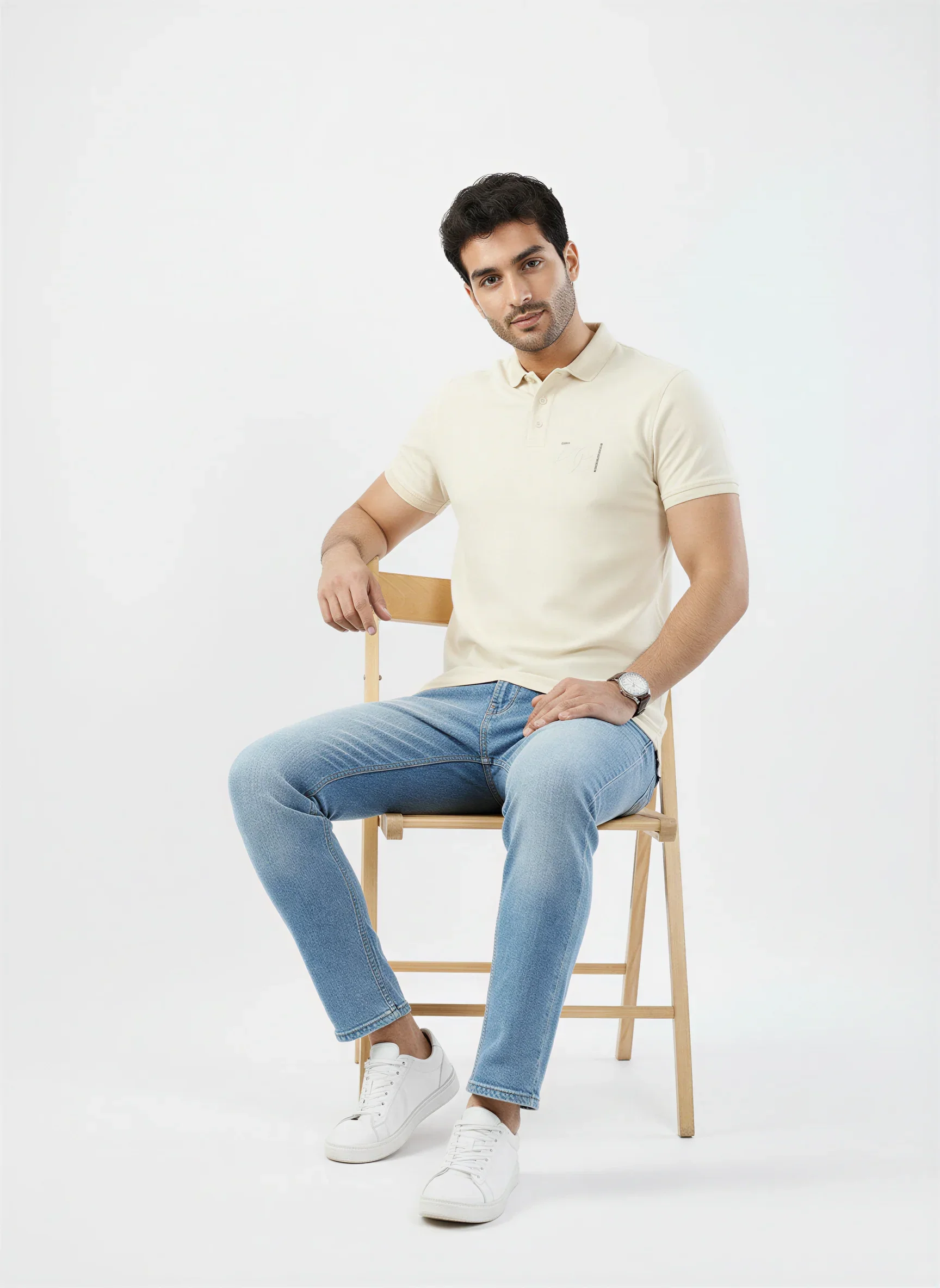 Men T-Shirt Solid Off White Regular Fit - Image 2