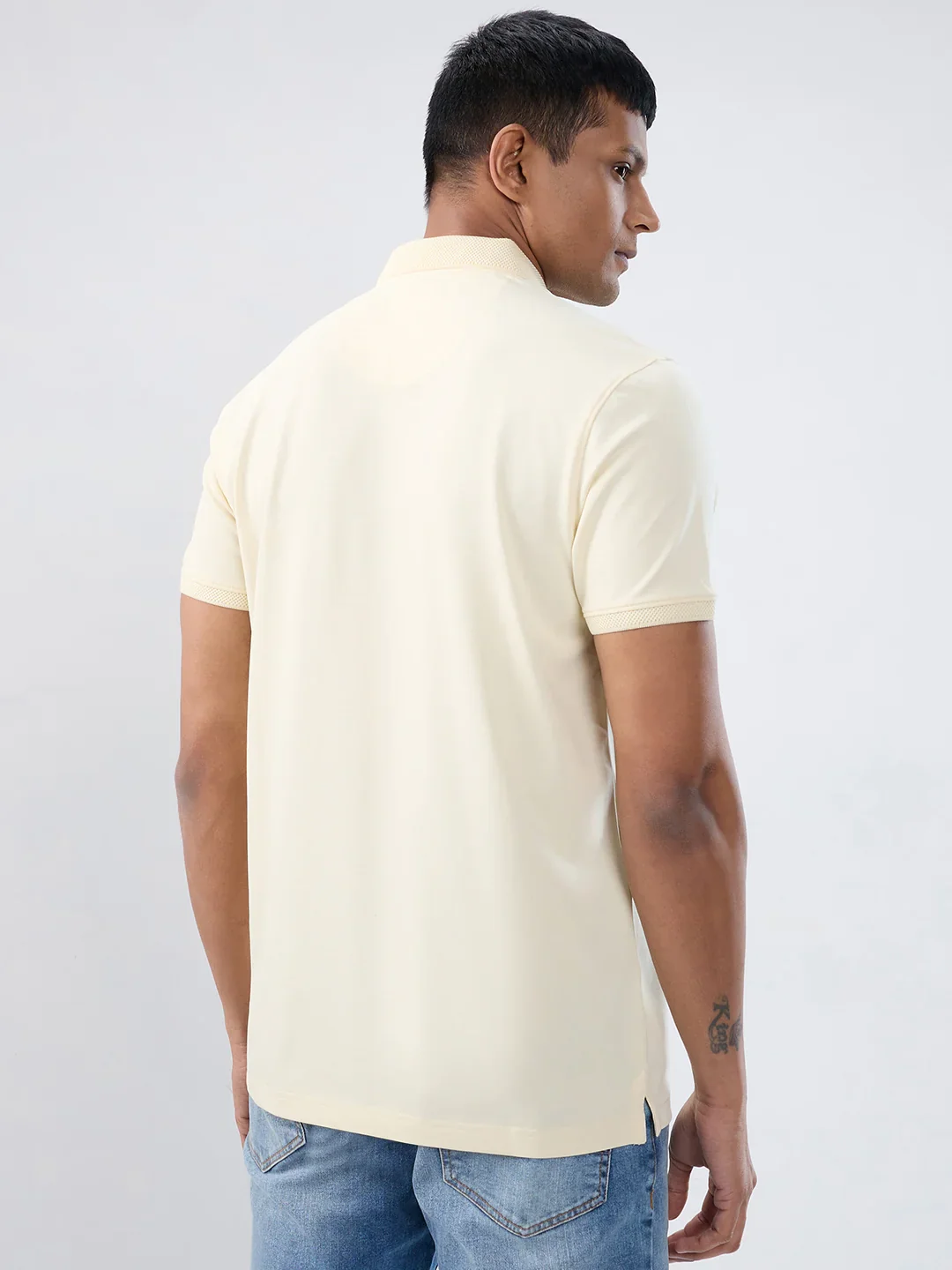 Men T-Shirt Solid Off White Regular Fit - Image 6