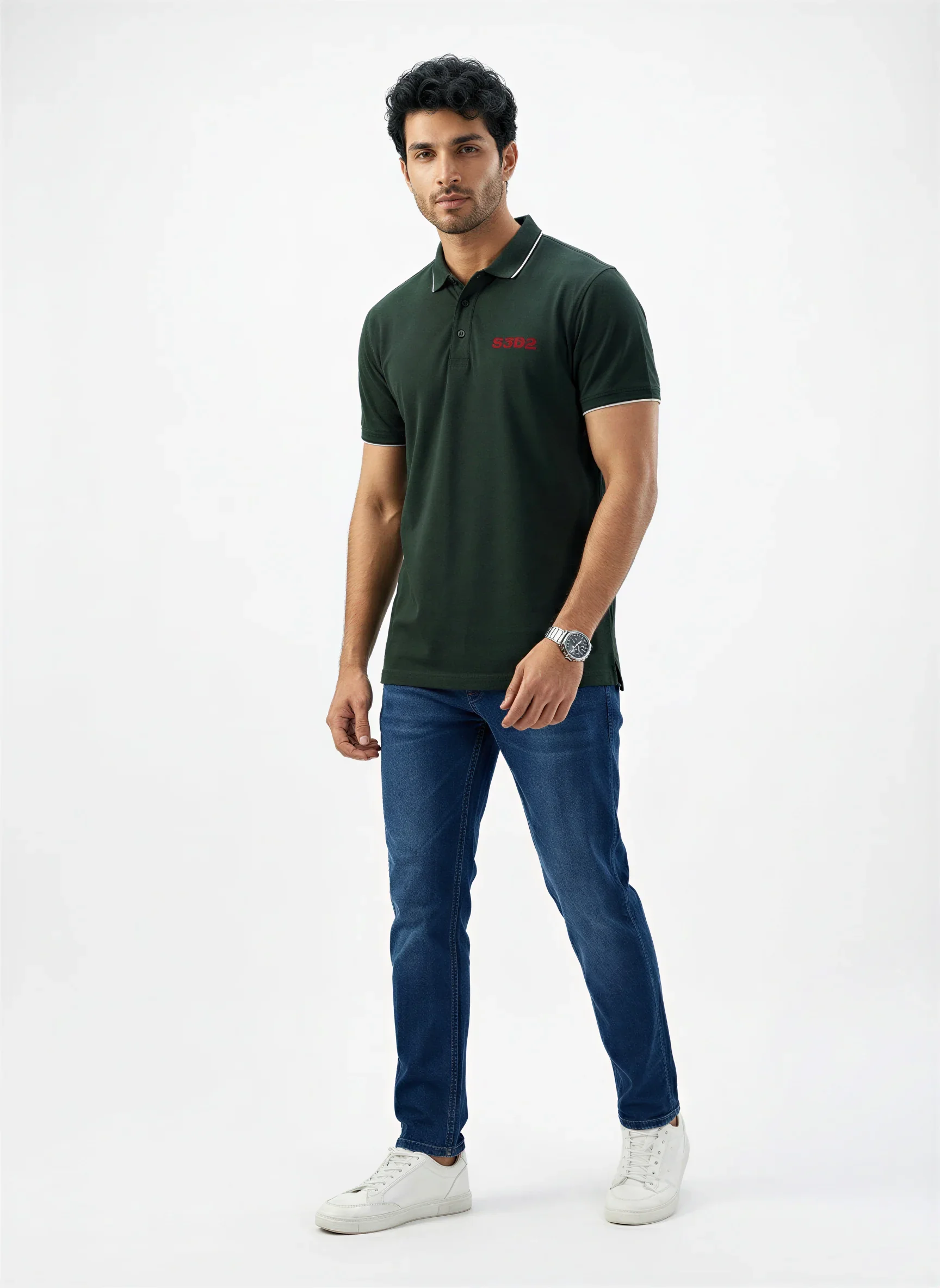 Men T-Shirt Solid Green Regular Fit - Image 2