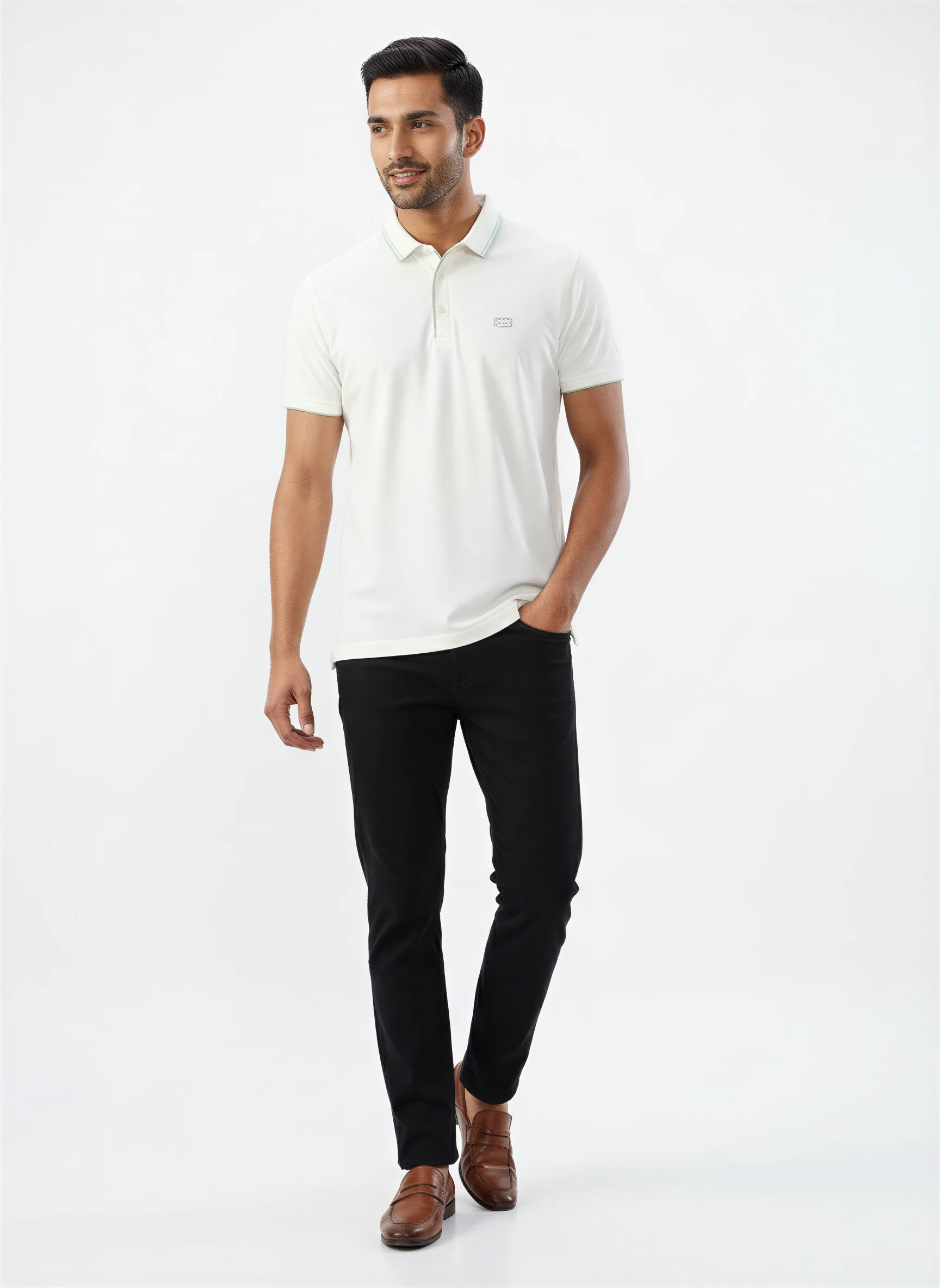 Men T-Shirt Solid White Regular Fit - Image 2