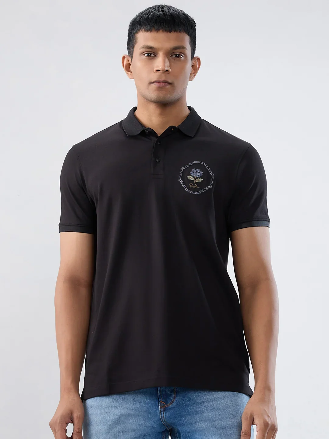 Men T-Shirt Solid Black Regular Fit