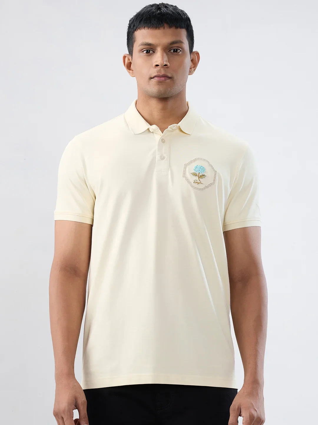 Men T-Shirt Solid Off White Regular Fit