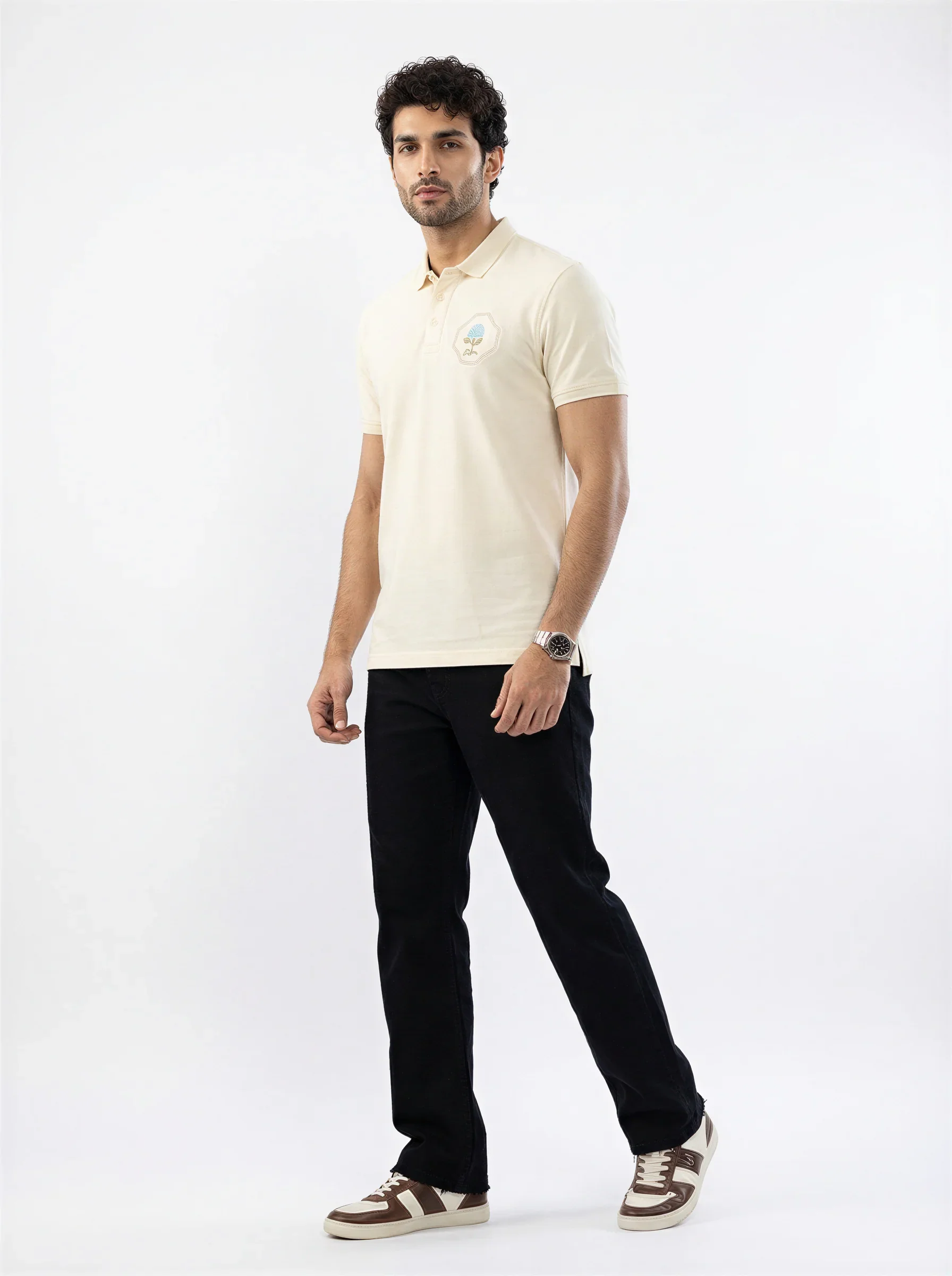 Men T-Shirt Solid Off White Regular Fit - Image 2