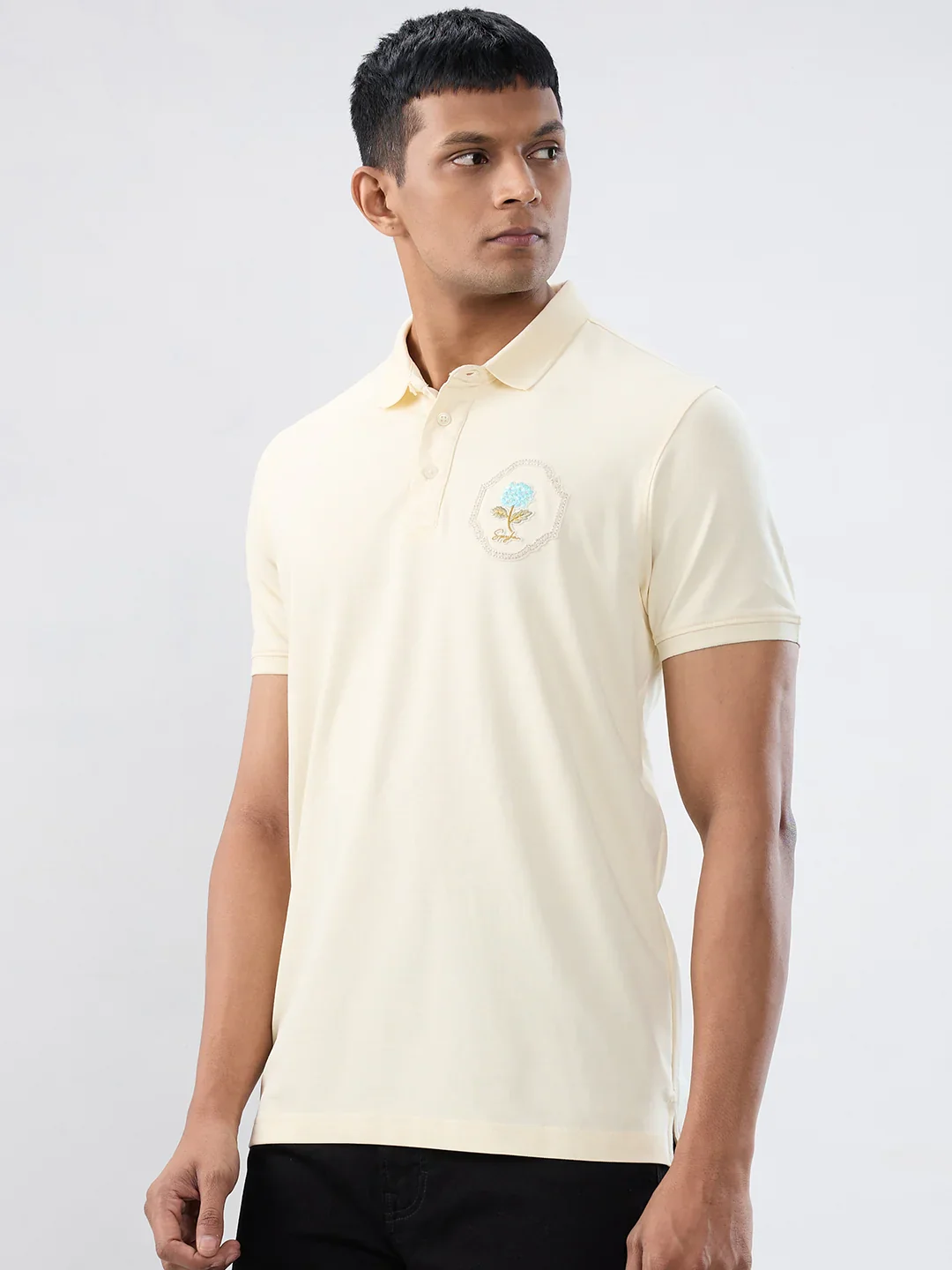 Men T-Shirt Solid Off White Regular Fit - Image 5
