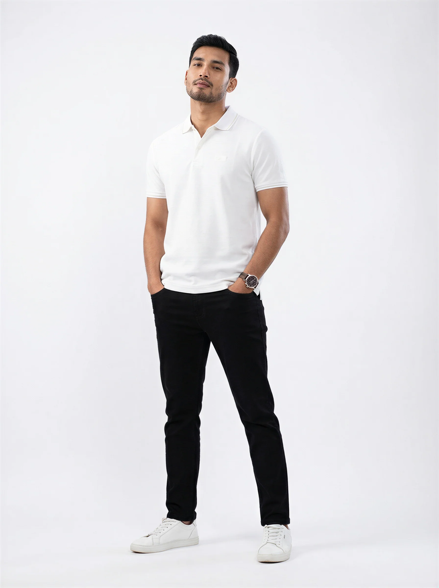 Men T-Shirt Solid White Regular Fit - Image 2