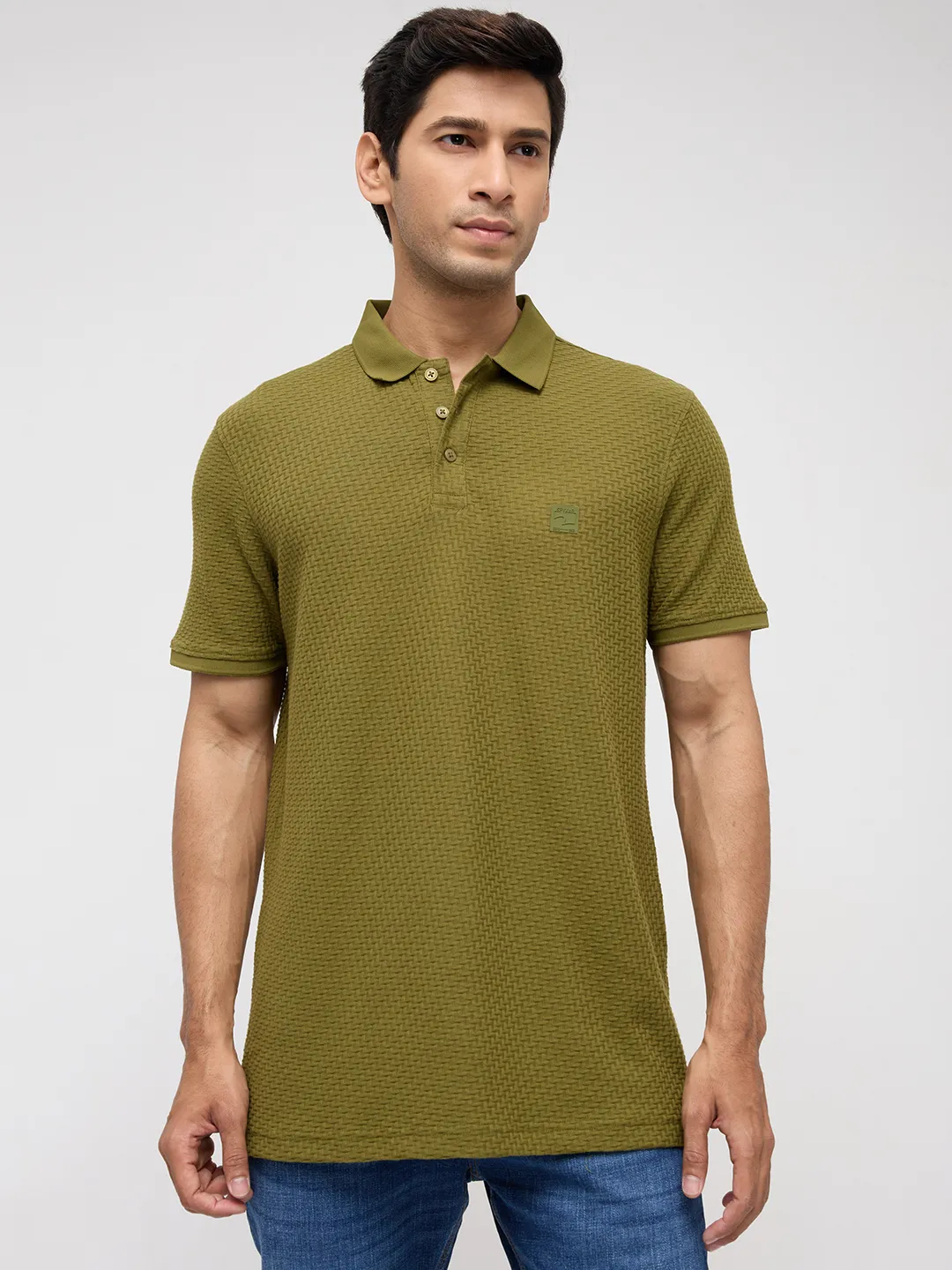 Men T-Shirt Solid Green Regular Fit