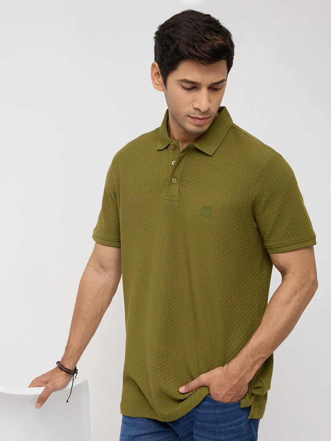 Men T-Shirt Solid Green Regular Fit - Image 7