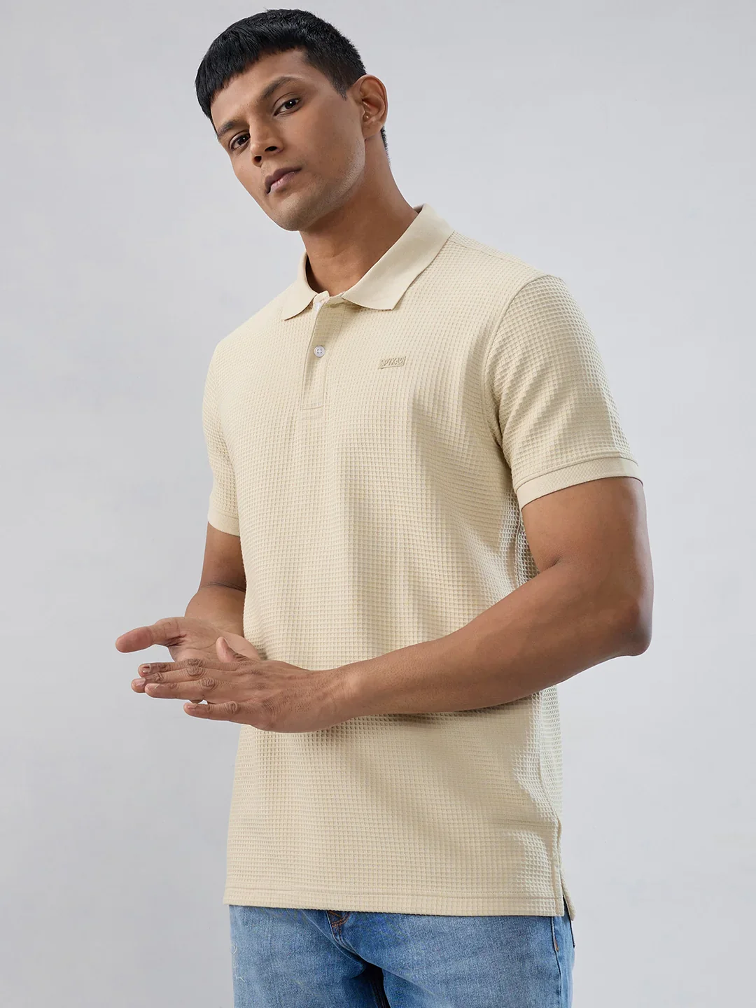 Men T-Shirt Solid Beige Regular Fit - Image 5