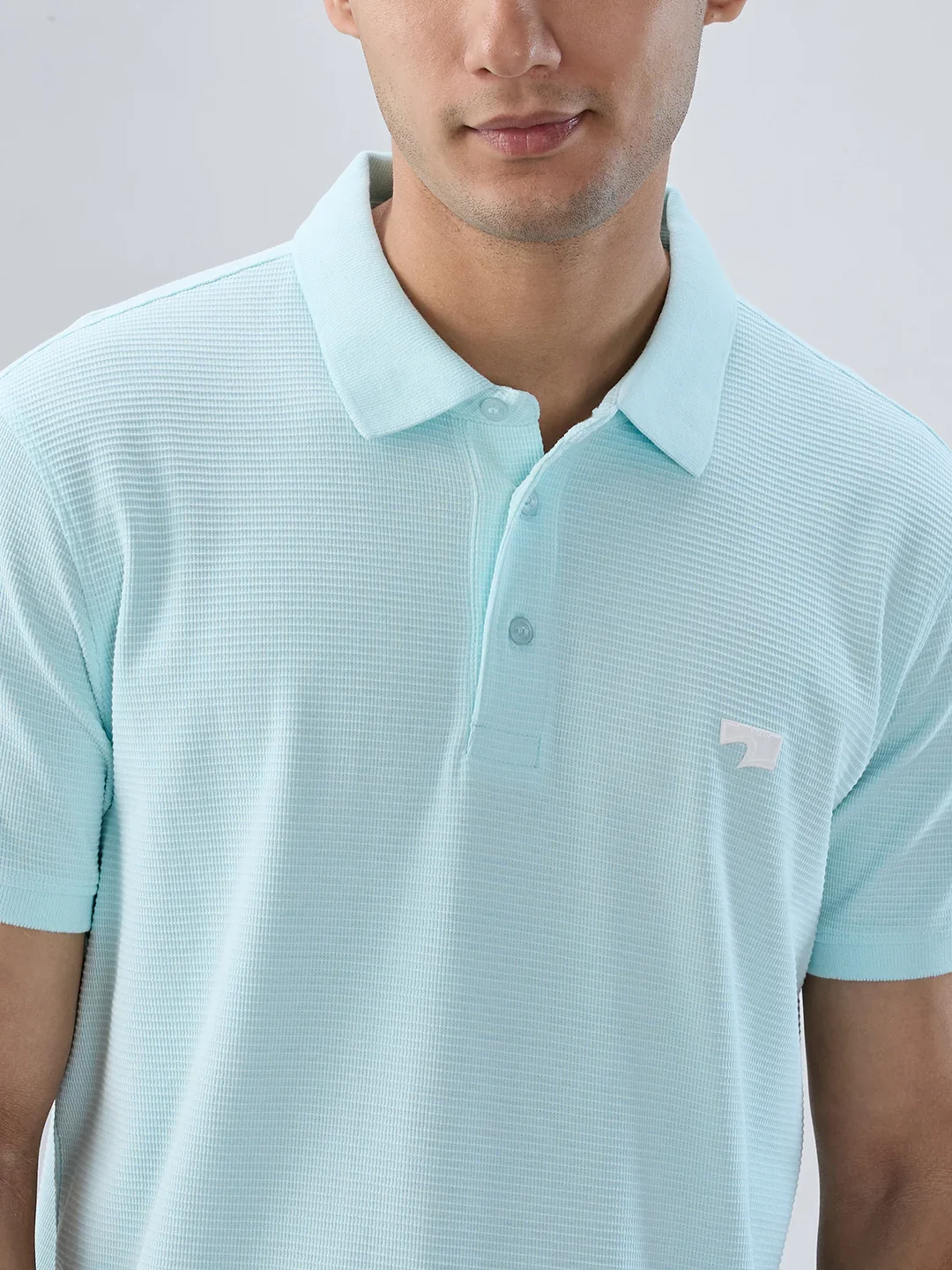 Men T-Shirt Textured Blue Regular Fit - Image 4