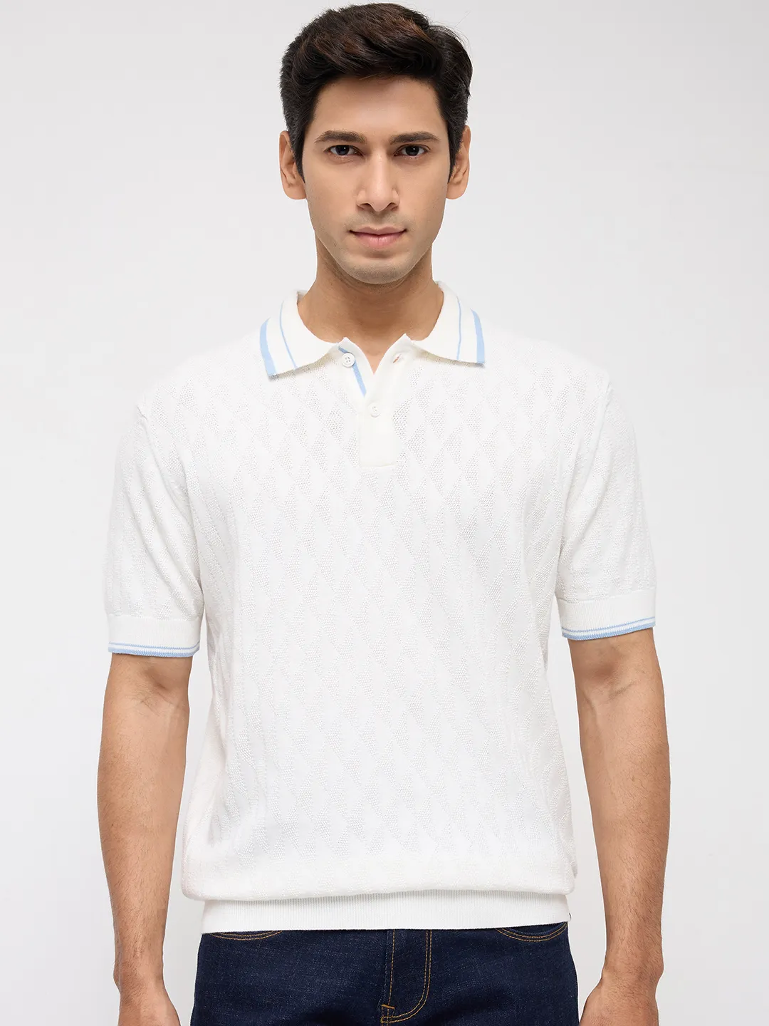 Men T-Shirt Solid Off White Regular Fit