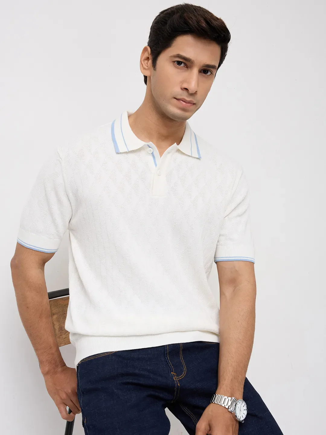Men T-Shirt Solid Off White Regular Fit - Image 7