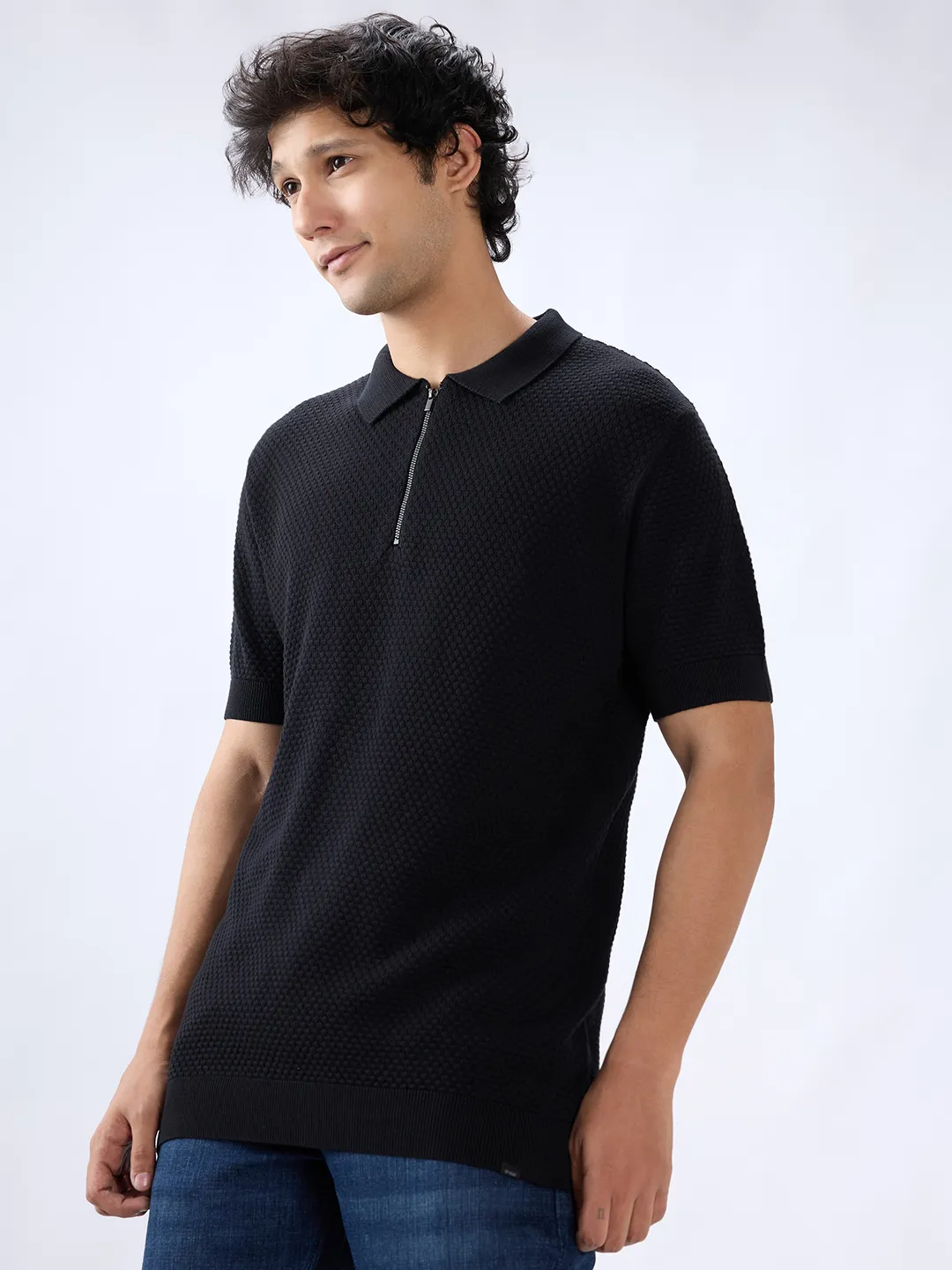 Men T-Shirt Solid Black Regular Fit - Image 3