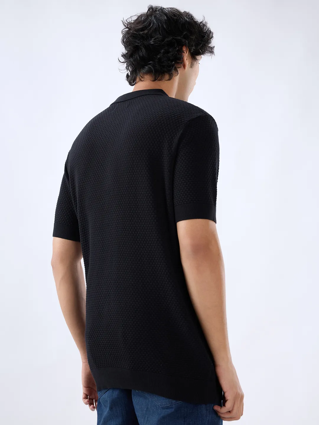 Men T-Shirt Solid Black Regular Fit - Image 5