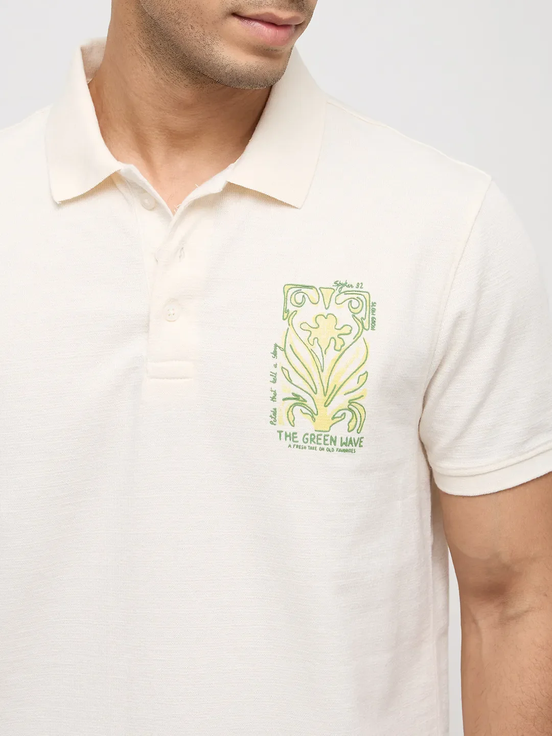 Men T-Shirt Textured Off White Regular Fit - Image 6