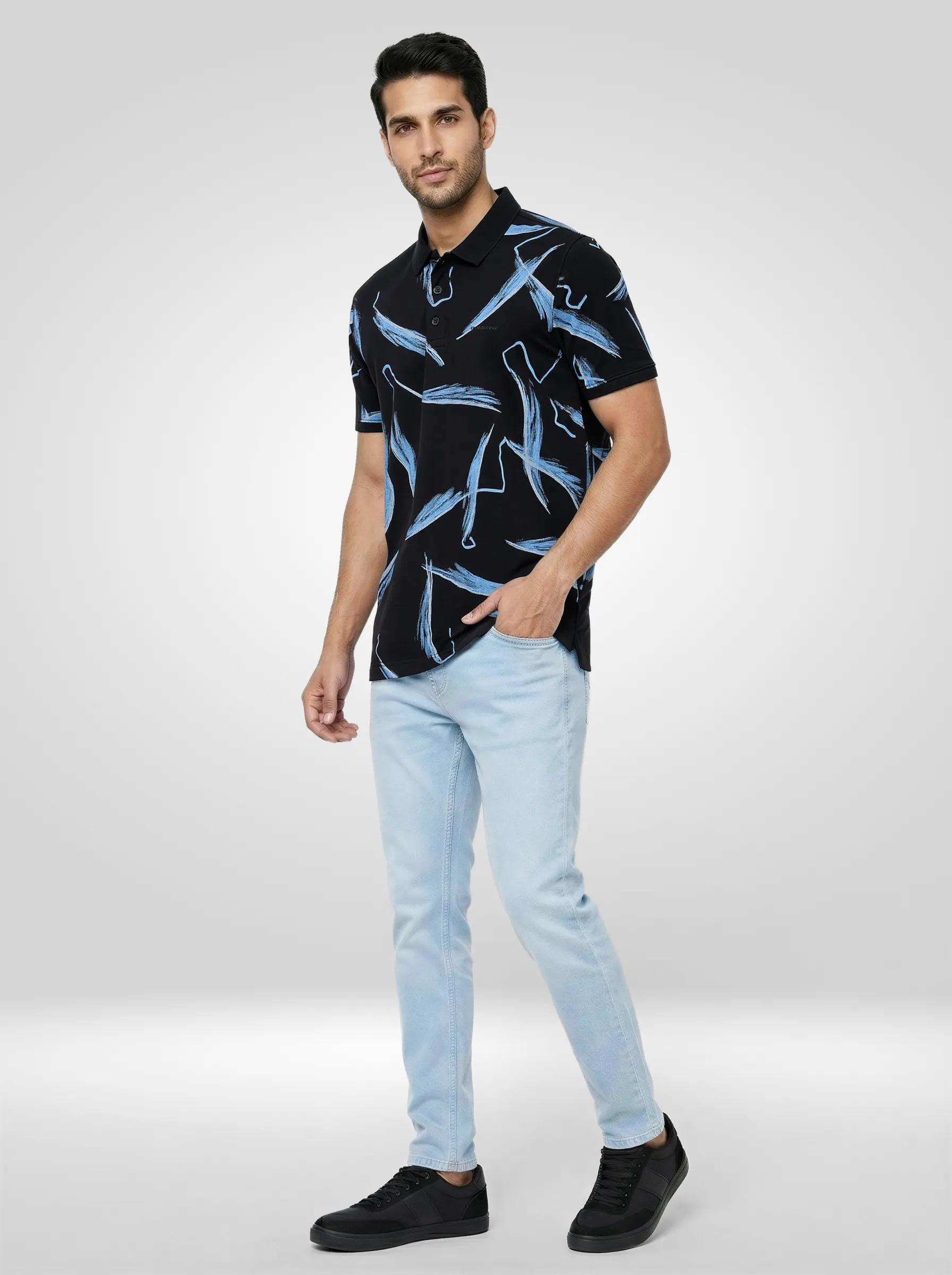 Men T-Shirt Print Black Regular Fit - Image 2