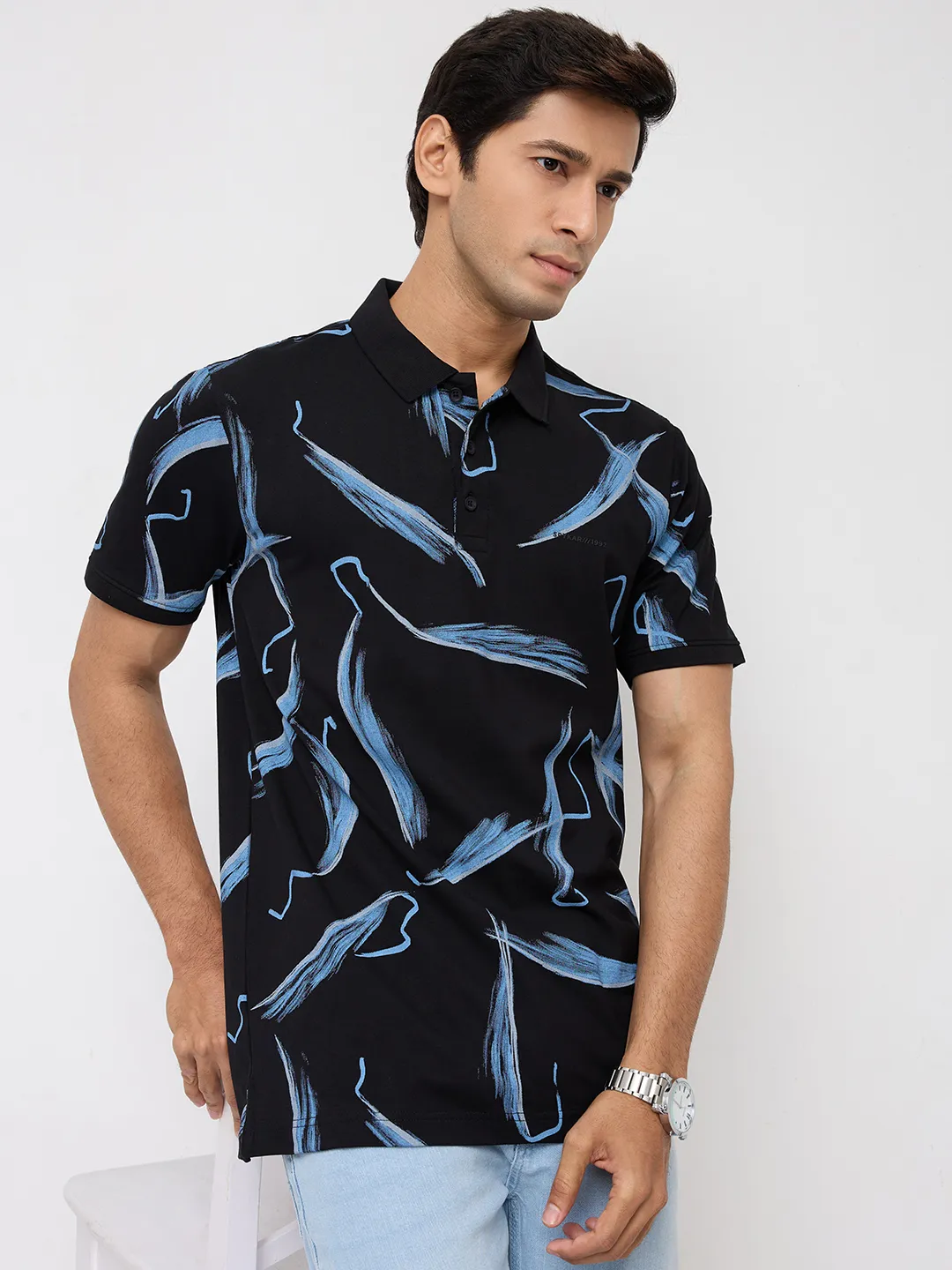 Men T-Shirt Print Black Regular Fit - Image 7