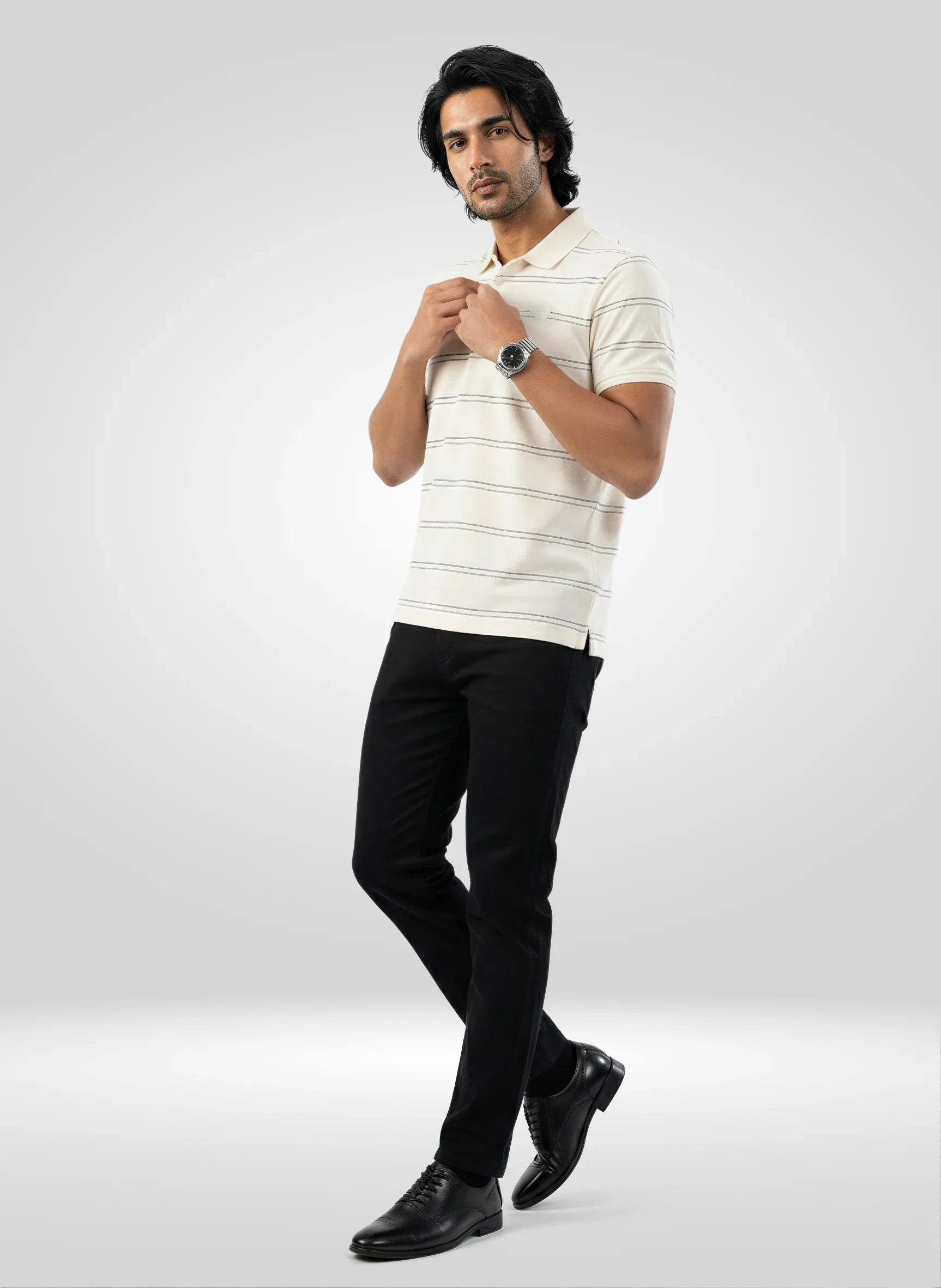 Men T-Shirt Stripe Off White Regular Fit - Image 2
