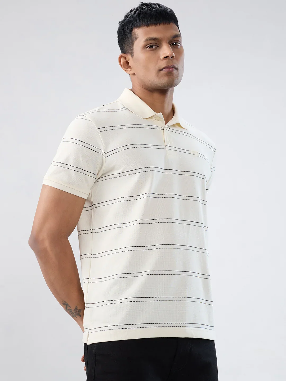 Men T-Shirt Stripe Off White Regular Fit - Image 3