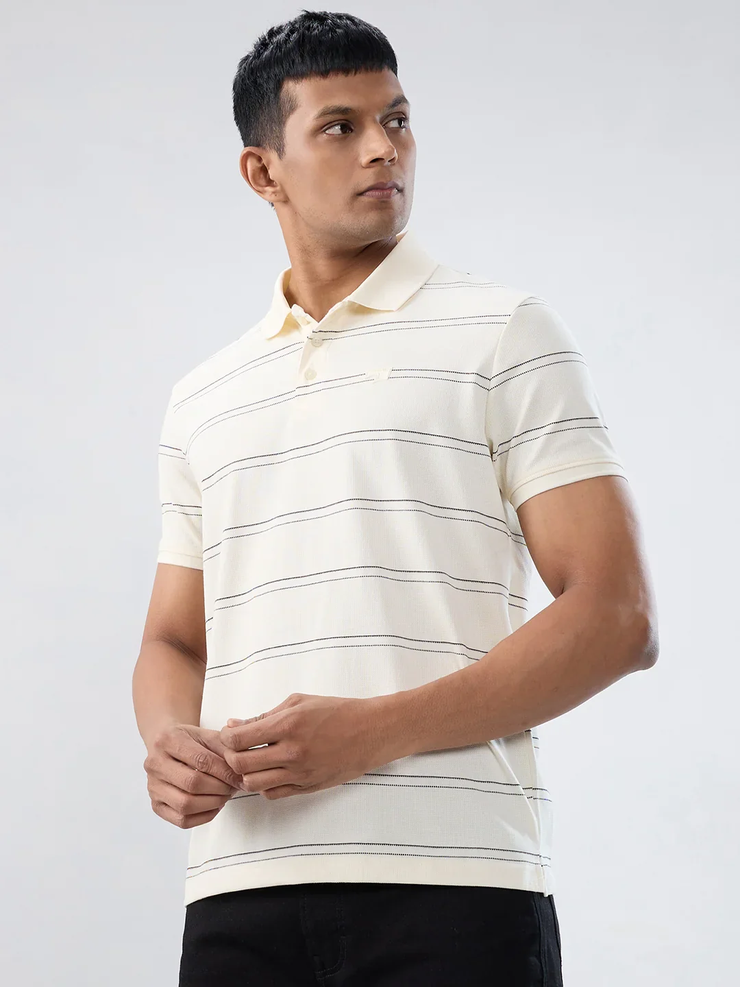 Men T-Shirt Stripe Off White Regular Fit - Image 5