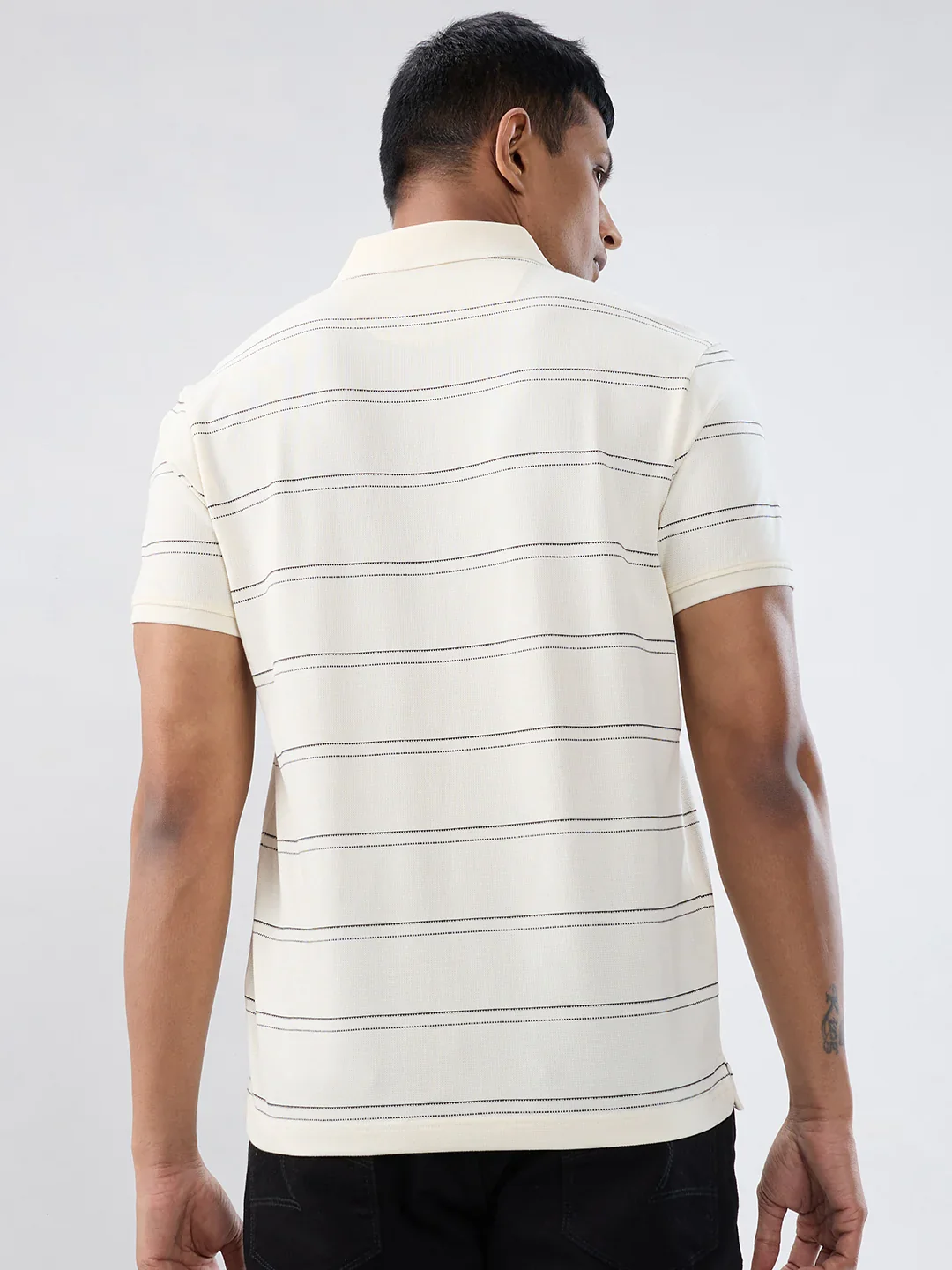 Men T-Shirt Stripe Off White Regular Fit - Image 6