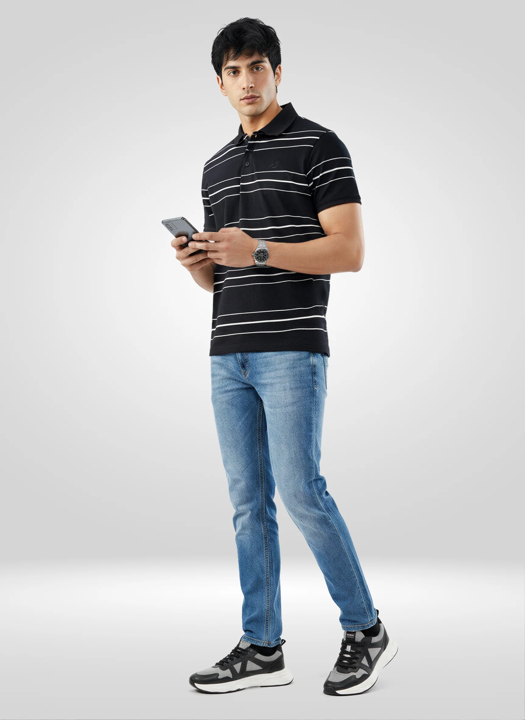 Men T-Shirt Stripe Black Regular Fit - Image 2