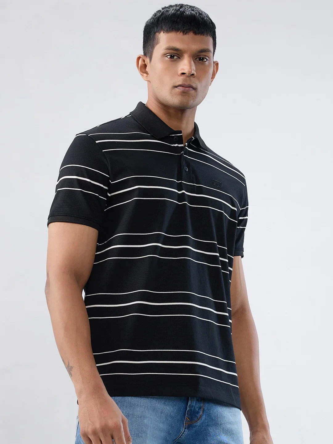 Men T-Shirt Stripe Black Regular Fit - Image 3