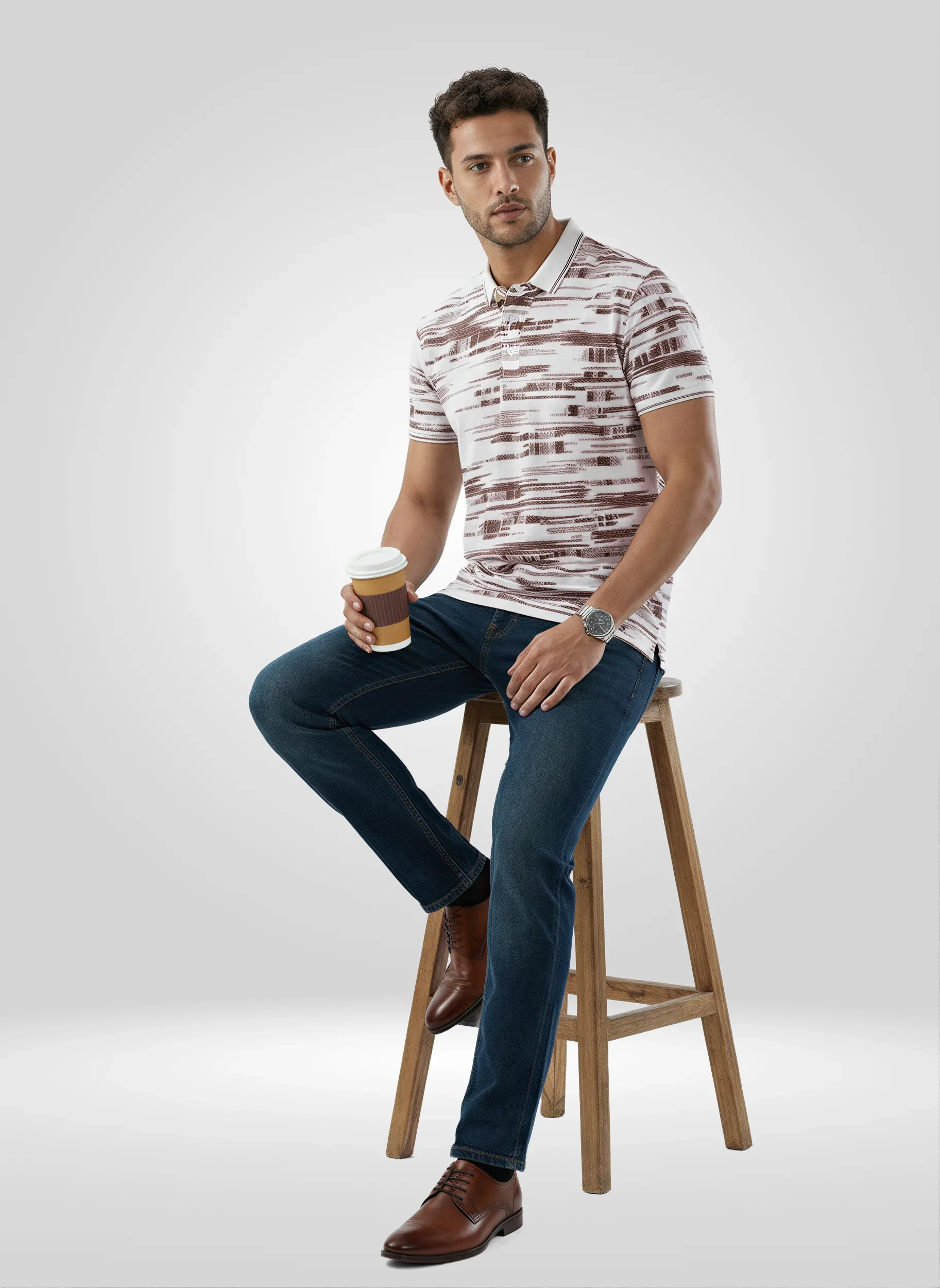 Men T-Shirt Print Brown Regular Fit - Image 2