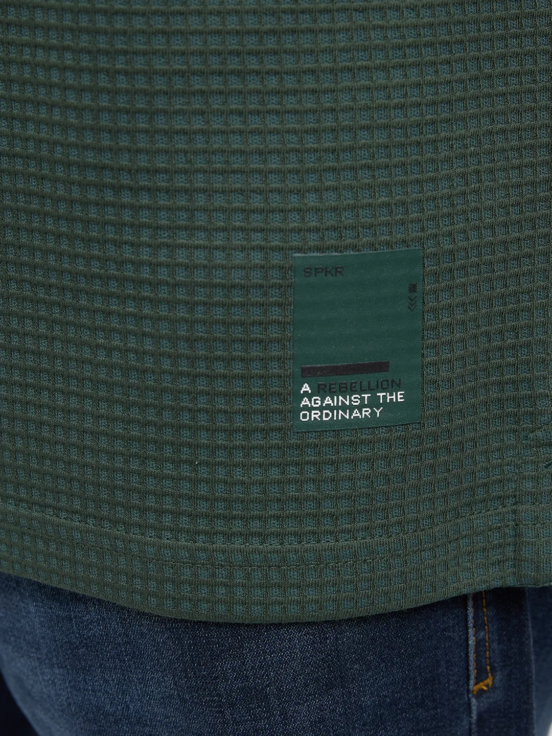 Men T-Shirt Textured Green Regular Fit - Image 8