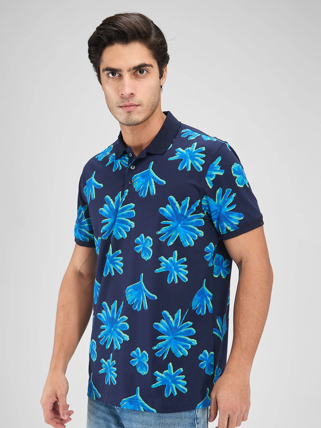 Men T-Shirt Blue Print Slim Fit - Image 4
