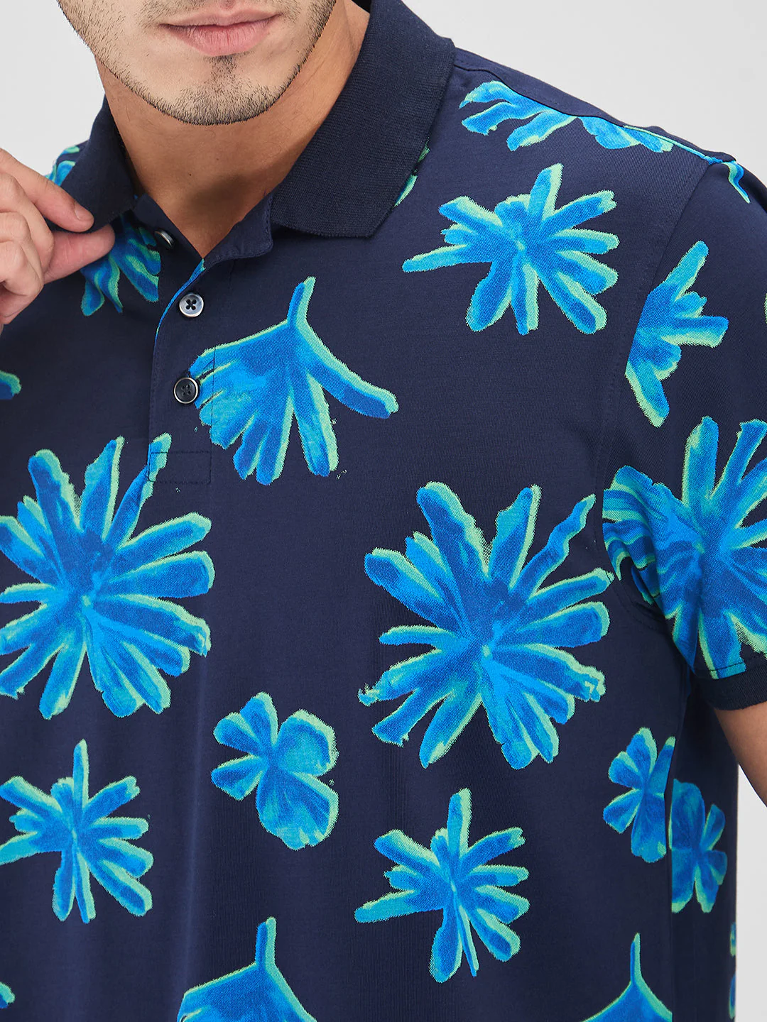 Men T-Shirt Blue Print Slim Fit - Image 5