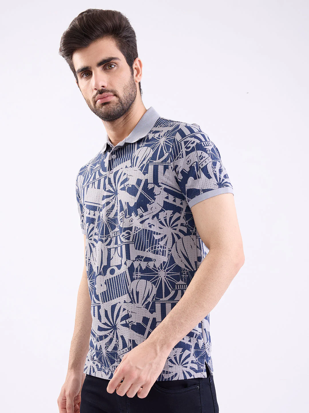 Men T-Shirt Grey Slim Fit - Image 3