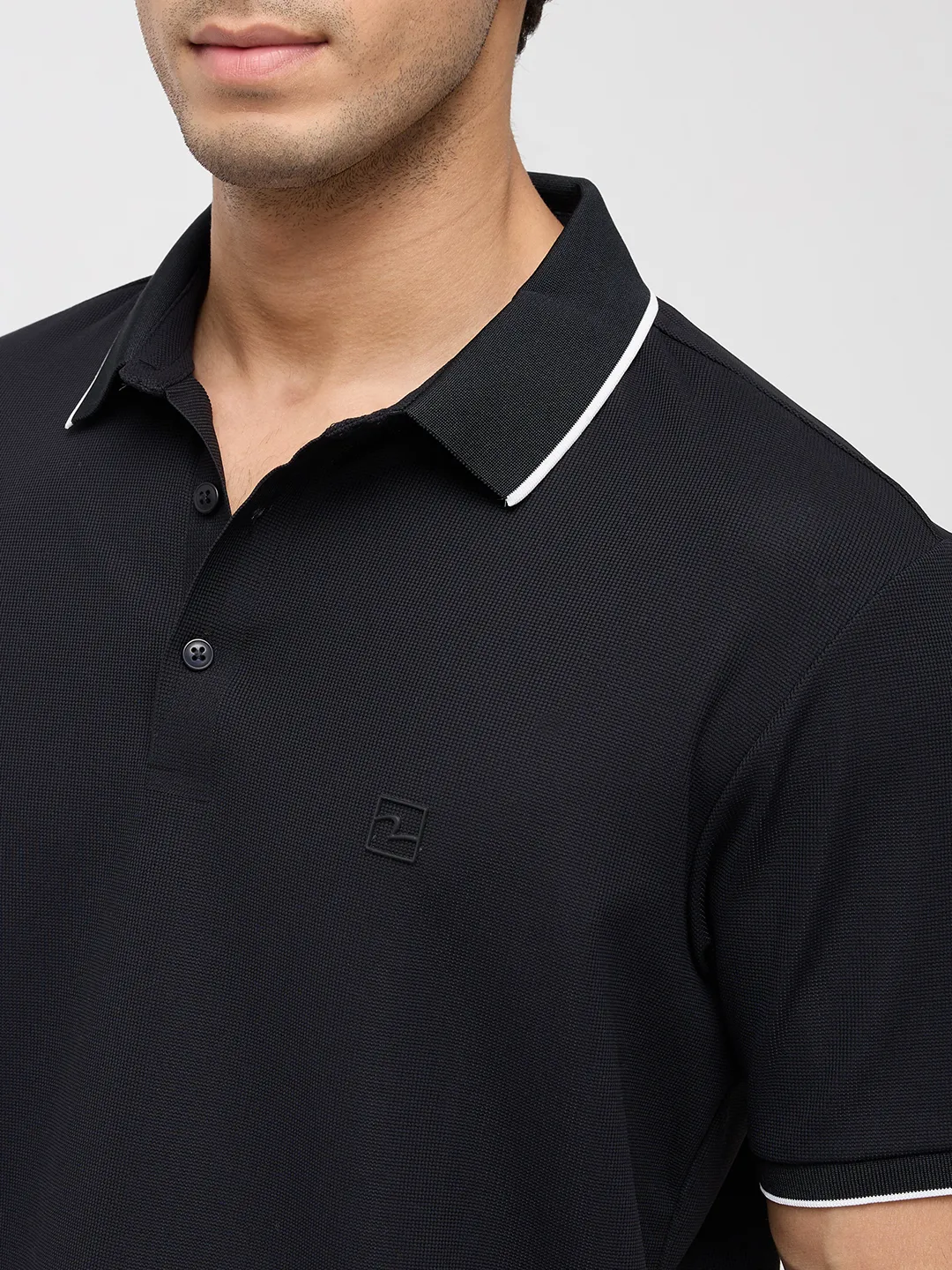 Men T-Shirt Textured Black Regular Fit - Image 6