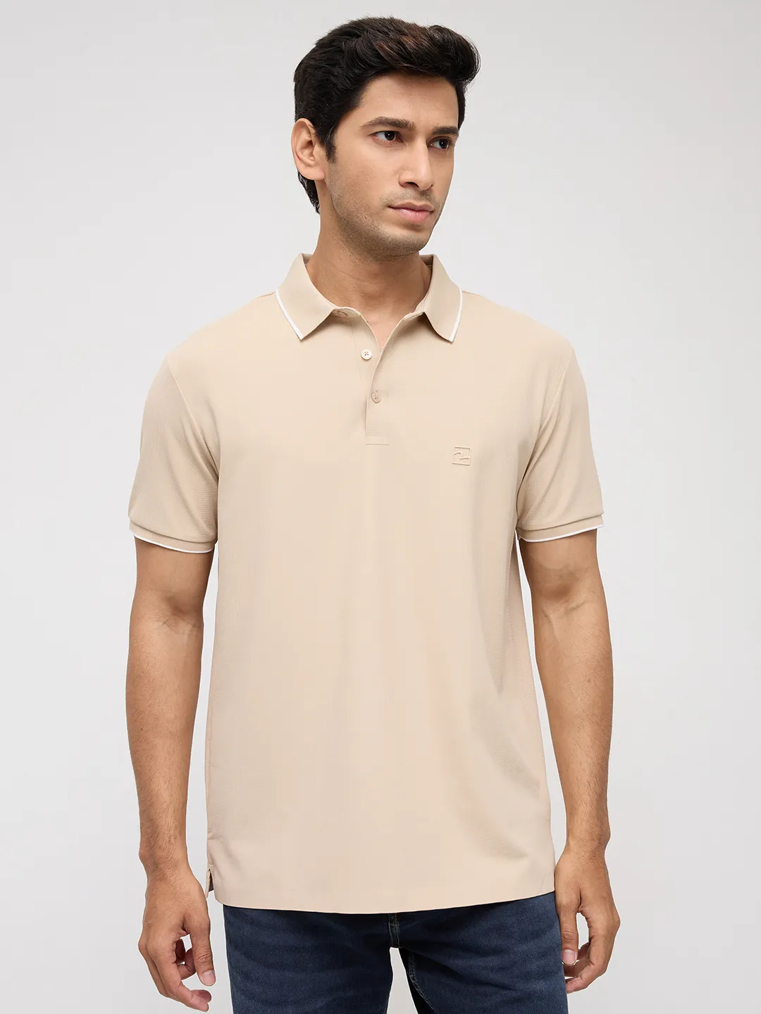 Men T-Shirt Textured Brown Regular Fit