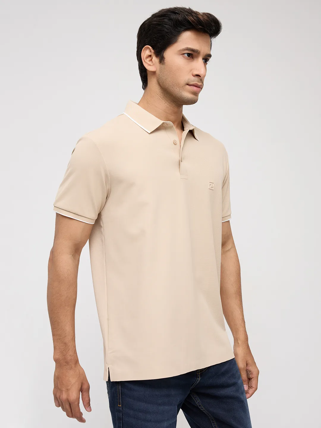 Men T-Shirt Textured Brown Regular Fit - Image 3
