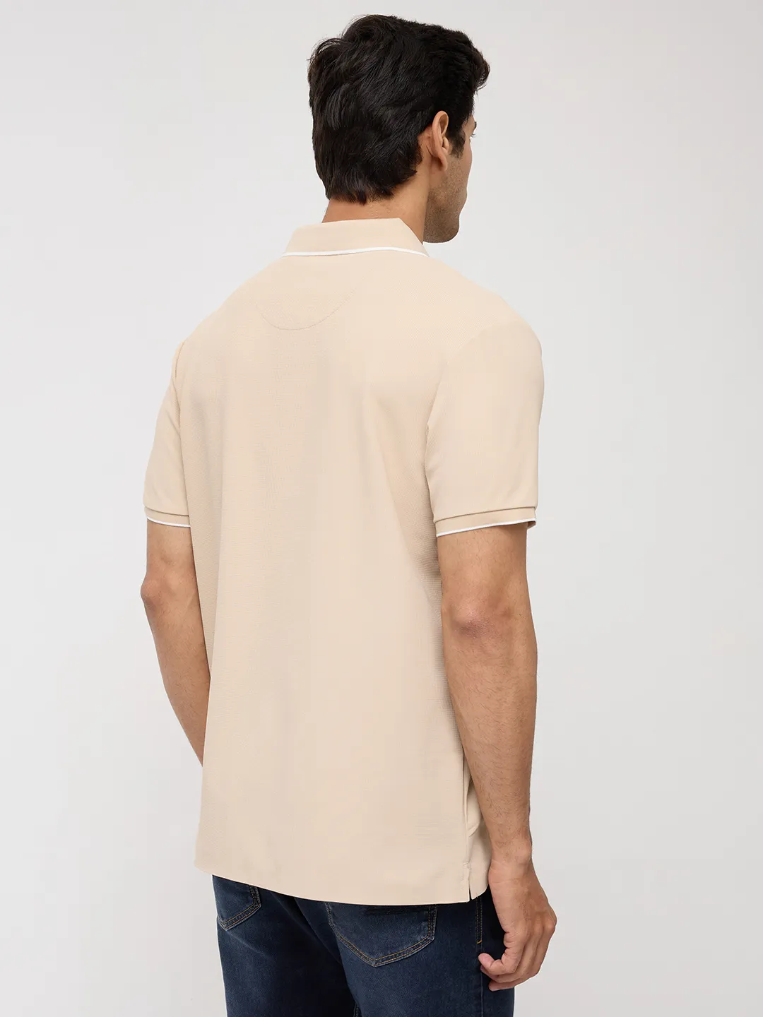 Men T-Shirt Textured Brown Regular Fit - Image 5