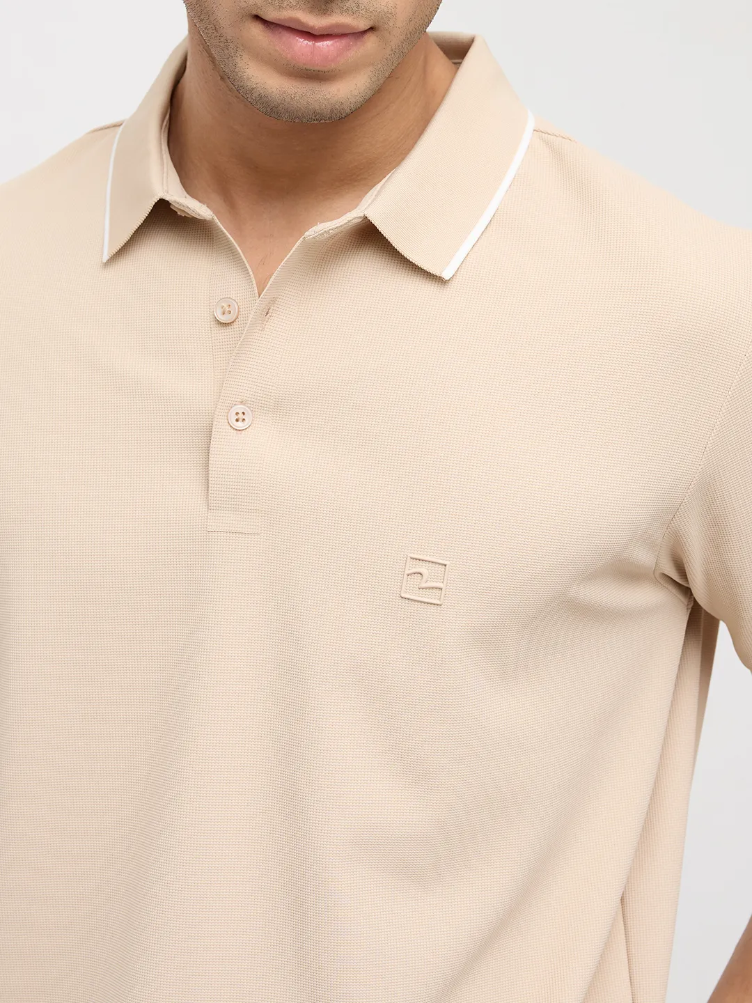 Men T-Shirt Textured Brown Regular Fit - Image 6