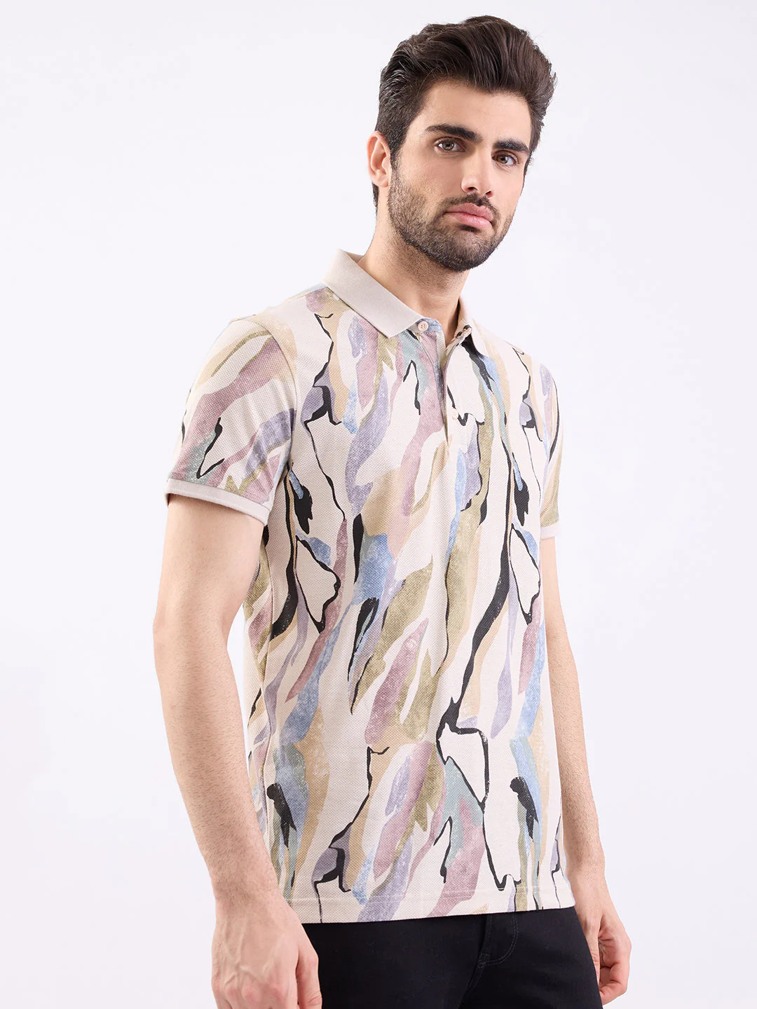 Men T-Shirt Beige Slim Fit