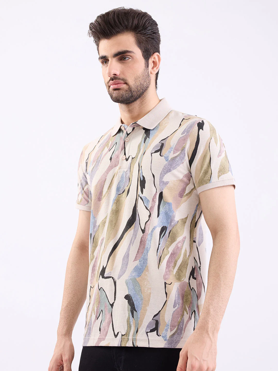 Men T-Shirt Beige Slim Fit - Image 3