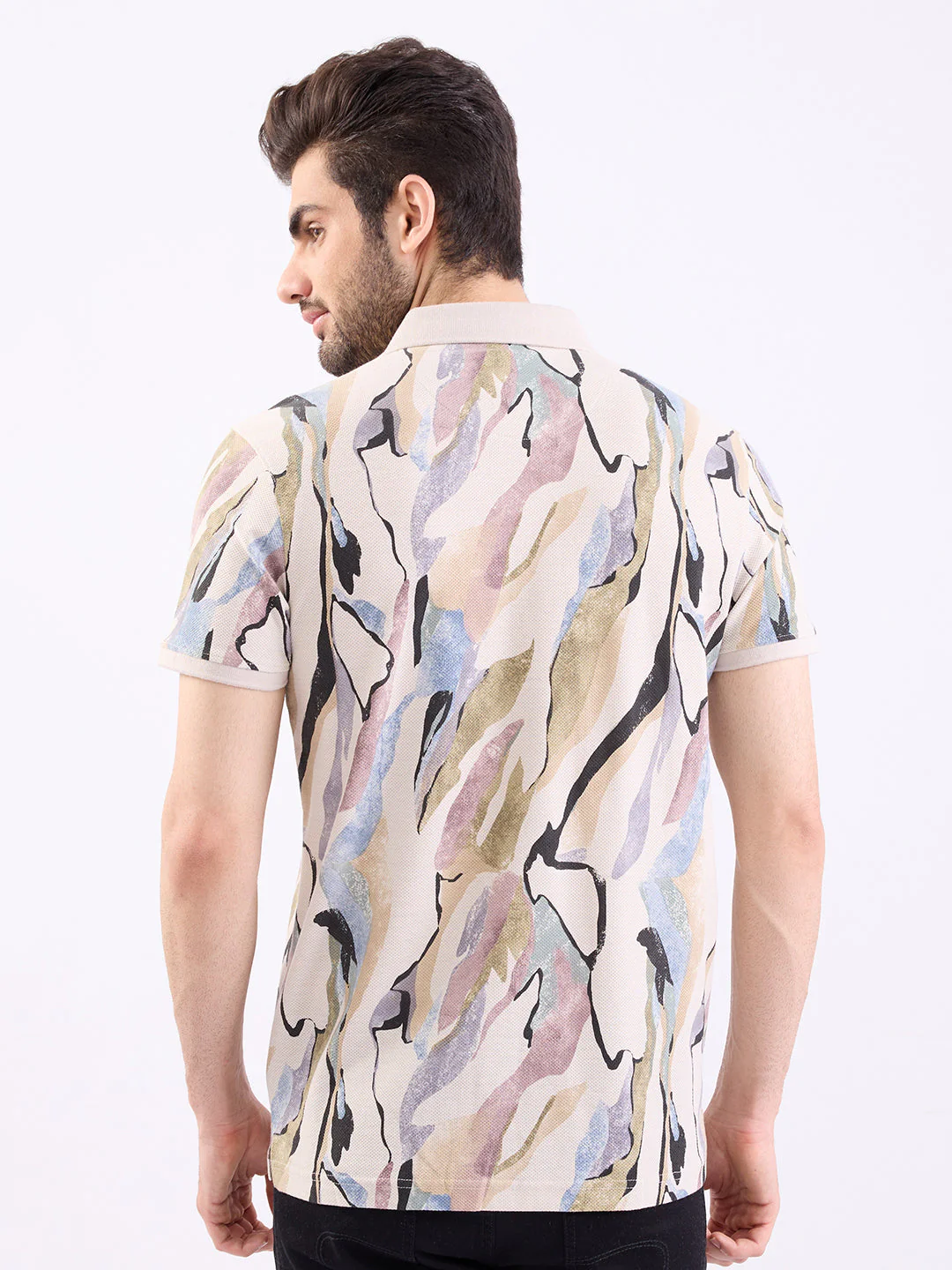Men T-Shirt Beige Slim Fit - Image 4