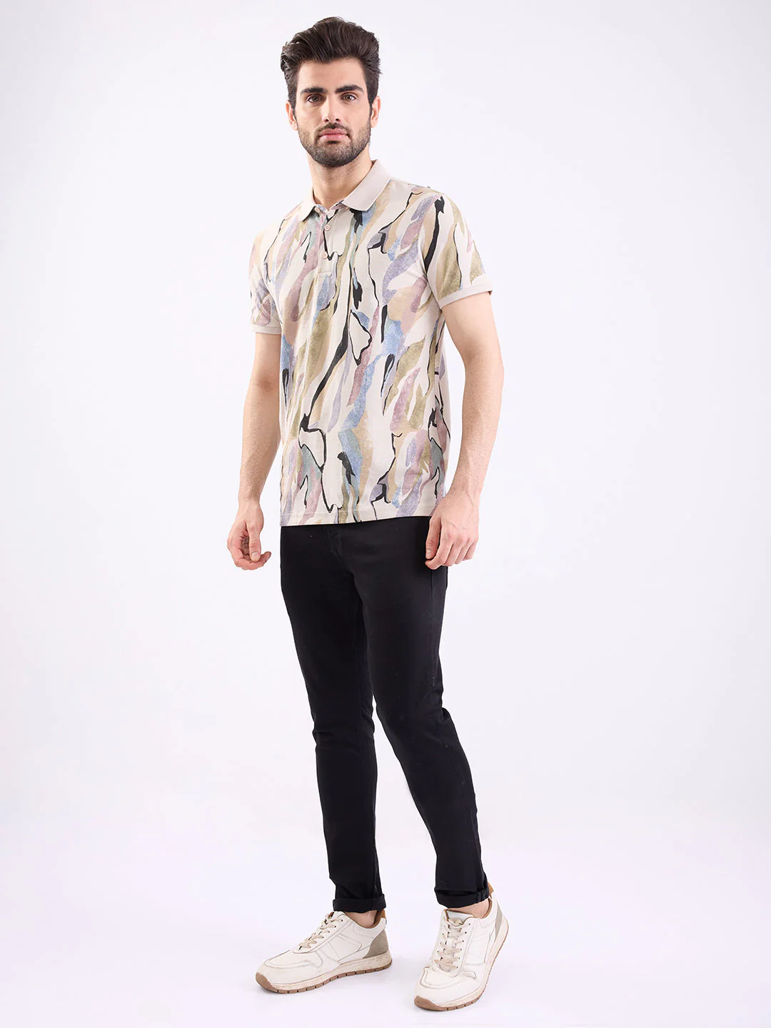 Men T-Shirt Beige Slim Fit - Image 5