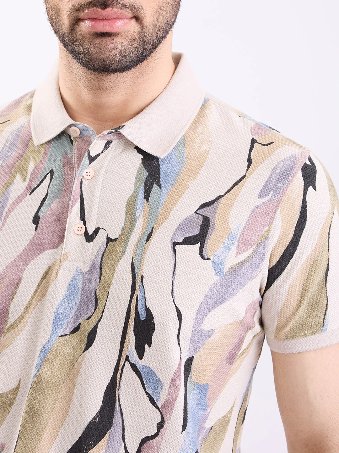 Men T-Shirt Beige Slim Fit - Image 6