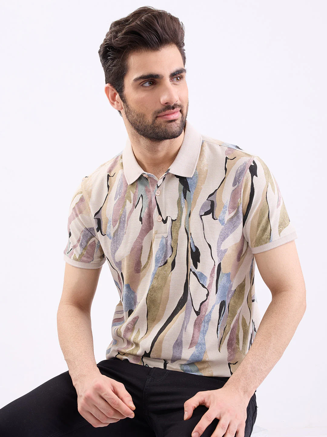 Men T-Shirt Beige Slim Fit - Image 7